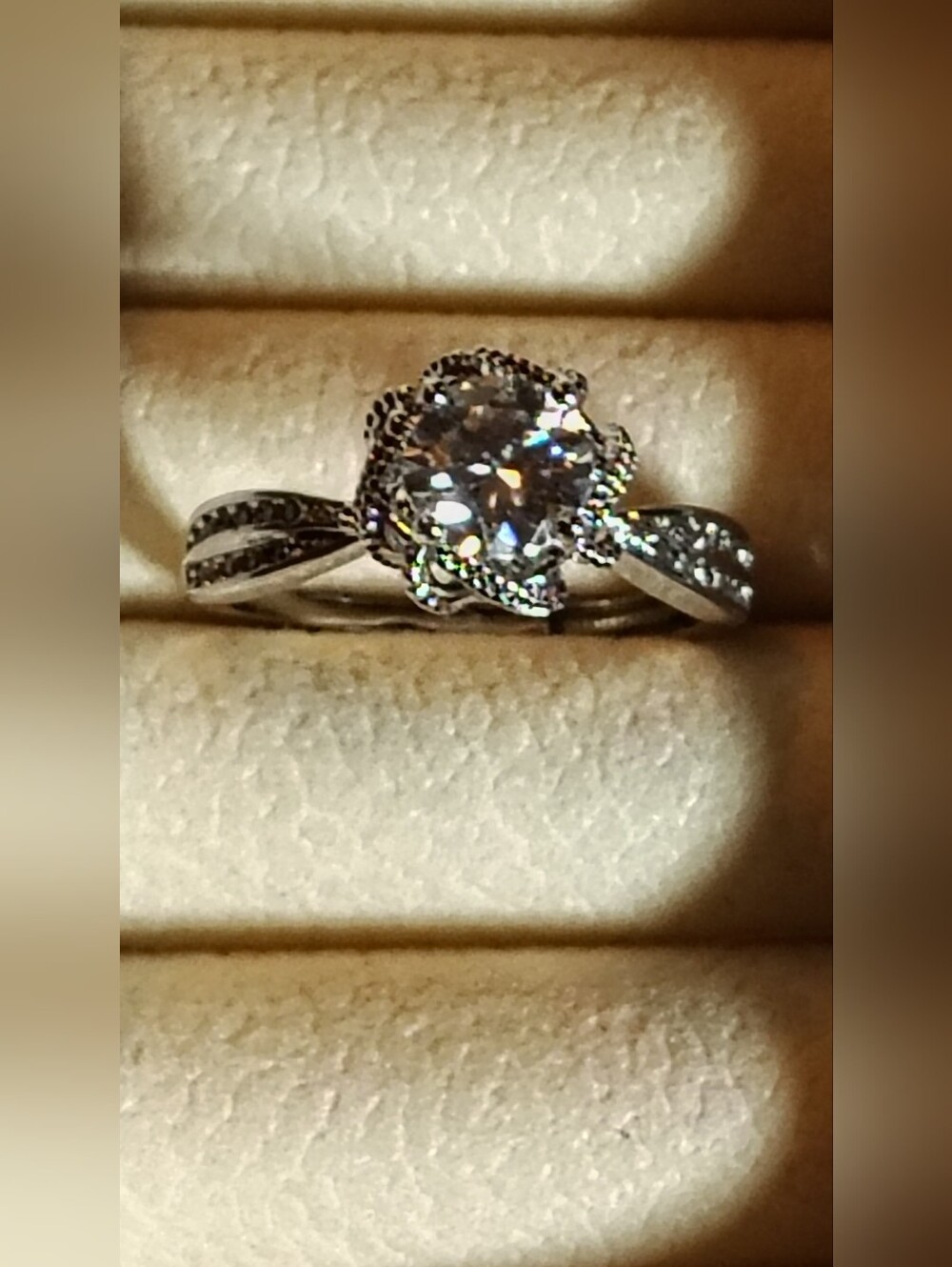 Sterling Silver Clear Stone Halo Engagement Ring - White